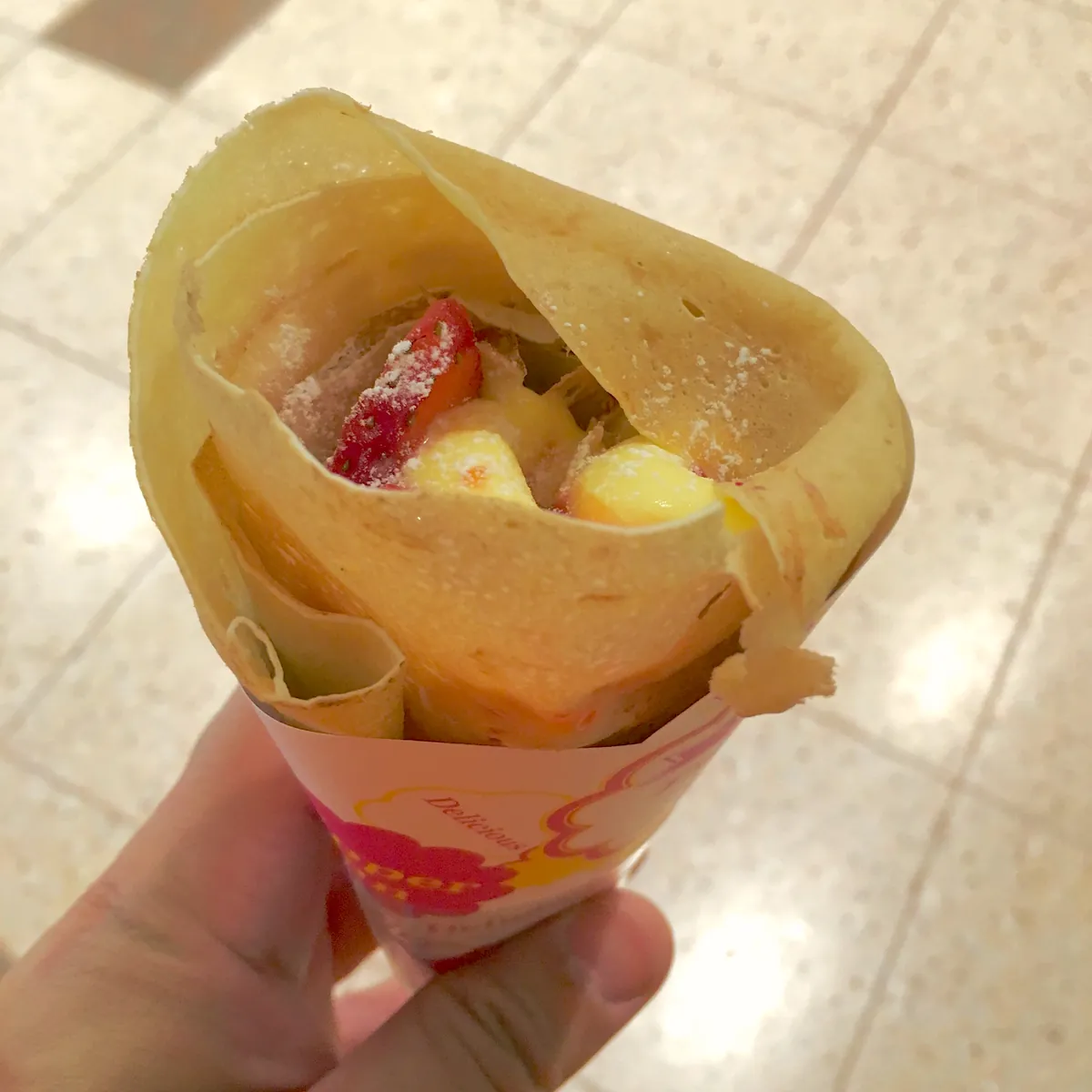 Street-style crepe cone with strawberries