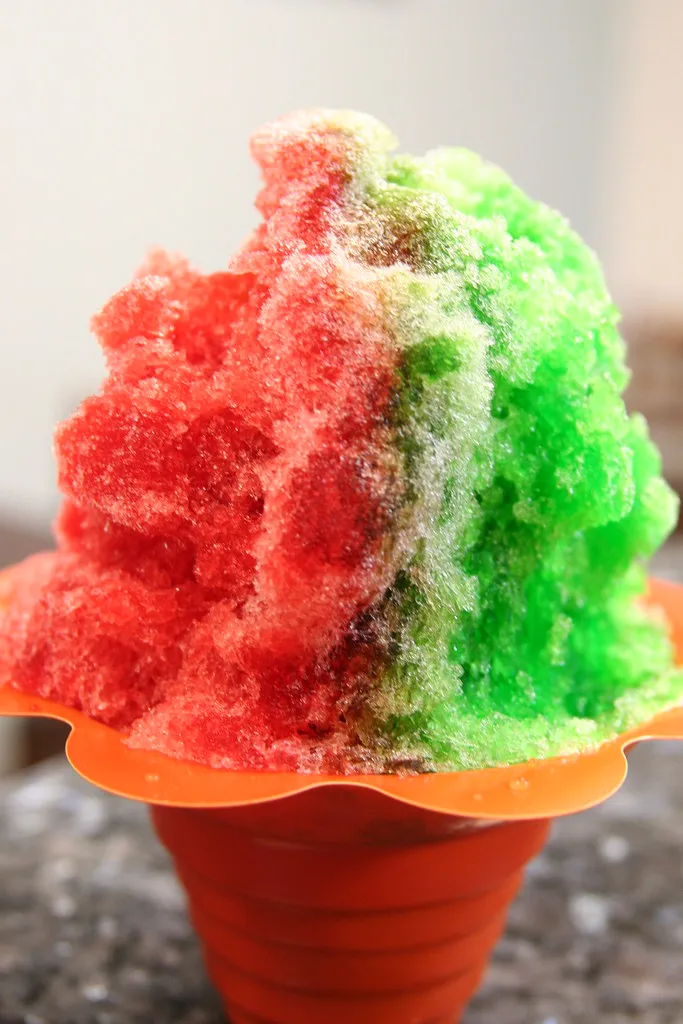 Watermelon shaved ice in red and green